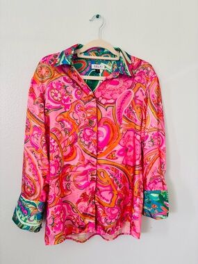 Delfi Pink Paisley Button-Up Blouse
